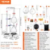 A laboratory distillation setup and its components are displayed against a white background, with a list of parts and their corresponding numbers. Produktbild-Vorschau
