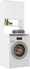 A white washing machine with a cabinet and shelves above it, containing toiletries and towels. Produktbild-Vorschau