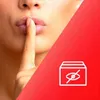 A close-up of a person's lips with a finger to their lips, indicating silence, overlaid on a red background with an icon representing privacy or incognito mode. Produktbild-Vorschau