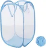 A blue pop-up laundry basket and a smaller, folded version of the same basket. Produktbild-Vorschau