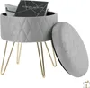 Happyment Luxus Samt Hocker – Grau – SitzHocker mit Deckel Produktbild-Vorschau 5