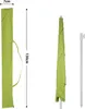 The image displays a folded green umbrella, its protective cover, and a white pole, all presented against a white background. Dimensions are indicated with text. Produktbild-Vorschau