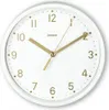 A white analog clock with gold hands and numbers is shown against a white background. Podgląd zdjęcia produktu