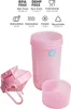 A pink Smartshake O2GO ONE Shaker is shown with its lid and a separate compartment. Produktbild-Vorschau
