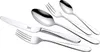 A set of stainless steel cutlery, including a knife, two spoons, and two forks, arranged diagonally on a white background. Produktbild-Vorschau