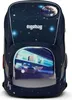 A dark blue backpack with a space-themed pattern, featuring a graphic of a car in motion on the front pocket. Produktbild-Vorschau