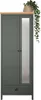 A tall, narrow wardrobe with two doors and a drawer, set against a white background. A potted plant with green leaves hangs over the top right corner. Podgląd zdjęcia produktu