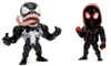 Two stylized comic book character figurines, Venom and Miles Morales Spider-Man, are displayed against a white background. Produktbild-Vorschau