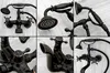 A collage of close-up and medium shots of a black and bronze retro-style bathtub faucet with a showerhead. Anteprima dell’immagine prodotto