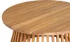 A close-up view of a round, wooden garden table. Produktbild-Vorschau