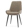 A single, upholstered dining chair with a light beige fabric seat and back, supported by four slim black legs. The backrest features vertical channel tufting. Náhľad obrázku produktu
