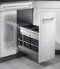 A pull-out kitchen bin system with two dark gray bins, shown partially extended from a white cabinet. Produktbild-Vorschau