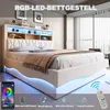 A modern bedroom with a white LED bed frame and shelves. Náhľad obrázku produktu