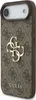 A close-up, angled view of a brown iPhone case with a repeating Guess logo pattern and a prominent gold Guess logo in the center. Podgląd zdjęcia produktu