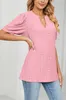 ASKSA T-shirt femme manches bouffantes creusé chemisier col Voir les images du produit 3