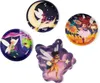 A collage of four round and shaped plates, each featuring a different fairy illustration. Podgląd zdjęcia produktu