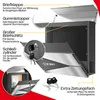 A detailed diagram of a modern mailbox, highlighting its features with German text labels and close-up insets. Produktbild-Vorschau