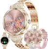A collage of smartwatches, with a focus on a gold-colored smartwatch with a floral watch face. Produktbild-Vorschau
