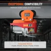A VEVOR electric hoist trolley is shown mounted on an overhead beam, with text indicating compatibility with various models. Anteprima dell’immagine prodotto