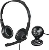 A black headset with a microphone and a black webcam are displayed on a white background. Anteprima dell’immagine prodotto