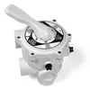 A white pool filter valve with a handle and multiple pipe connections, shown against a white background. Produktbild-Vorschau