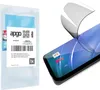A screen protector is shown being applied to a smartphone, next to its packaging. Produktbild-Vorschau