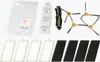 A collection of replacement parts for robot vacuum cleaners, including filters, brushes, and sponges, laid out on a white background. Produktbild-Vorschau
