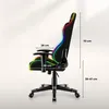 Side view of a black gaming chair with RGB lighting, featuring measurement annotations. Anteprima dell’immagine prodotto
