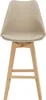 A front view of a bar stool with a beige seat and a light wood frame. Náhľad obrázku produktu
