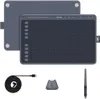 A graphic tablet and its accessories are laid out on a light gray background. Produktbild-Vorschau