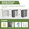 An instructional image showing the assembly steps and accessories for a garden shed. Produktbild-Vorschau