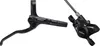 A black bicycle brake lever and caliper set against a white background. Produktbild-Vorschau
