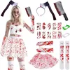 Damen Zombie Halloween Kostüm Tutu Set Blutig 17 Teile Rot Produktbild-Vorschau 1