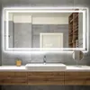 A modern bathroom vanity with a large illuminated mirror above a sink. Produktbild-Vorschau