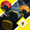 Collage showing a portable air compressor being used to inflate a tire, with close-ups and a lightbulb icon. Produktbild-Vorschau