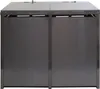 A front view of a two-unit trash can enclosure made of WPC and stainless steel. Náhled obrázku produktu