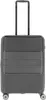 A gray suitcase with wheels and a retractable handle, shown from the front.