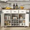 A white kitchen cart with a wooden countertop, filled with kitchenware and wine bottles. Produktbild-Vorschau