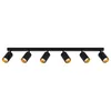 A product image of a black, six-light track lighting fixture with gold interior accents, presented on a white background. Náhľad obrázku produktu