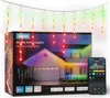 The image shows the product packaging for Govee Smart LED icicle lights, along with a sample of the lights themselves and a smartphone displaying the control app. Náhled obrázku produktu