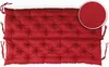 A red tufted bench cushion with ties on a white background. Produktbild-Vorschau