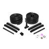 A collection of plumbing components, including coiled black tubing, connectors, and clamps, laid out on a white background. Produktbild-Vorschau