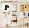 A ladder bookshelf is shown against a wall, with a close-up inset of an anti-tip safety set. A desk and other home decor items are visible in the background. Podgląd zdjęcia produktu