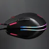 A black gaming mouse with RGB lighting is shown in profile against a dark, reflective surface. Produktbild-Vorschau