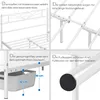 A collage of four close-up images showing different features of a white metal bed frame. Produktbild-Vorschau