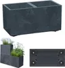 A collage of images showing a dark gray planter with a concrete-like texture, a close-up of its top, a stacked planter with plants, and a view of its base. Podgląd zdjęcia produktu