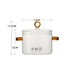 A clear studio shot of a glass pot with a lid and handles, with dimensions indicated by lines and text. Produktbild-Vorschau
