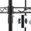A close-up view of a black metal shelving unit, showing how the shelves attach to the poles. Produktbild-Vorschau