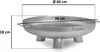 A silver metal fire bowl with three legs, shown with dimensions indicated by dashed lines and text. Náhled obrázku produktu