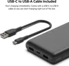 A black power bank and a USB-C to USB-A cable are shown on a white background. Produktbild-Vorschau